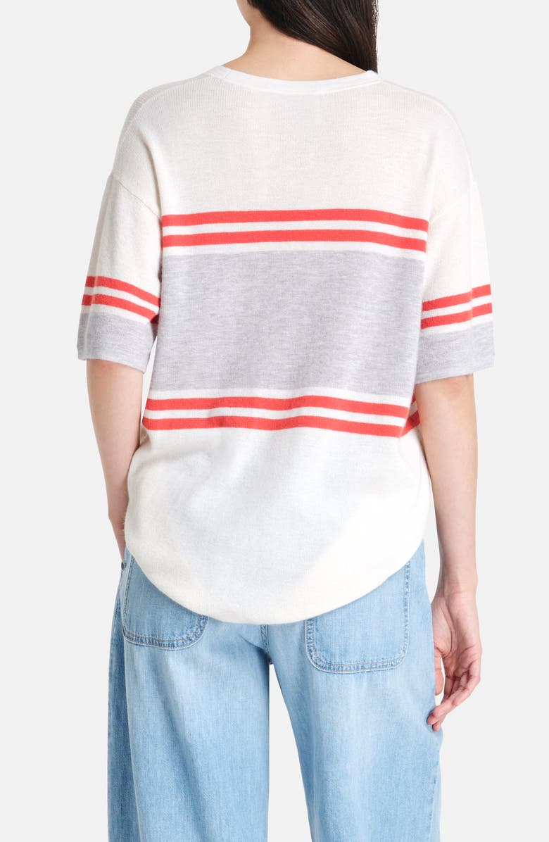 TWP Engineered Stripe Cashmere T-Shirt, Alternate, color, Ivory / Tomato