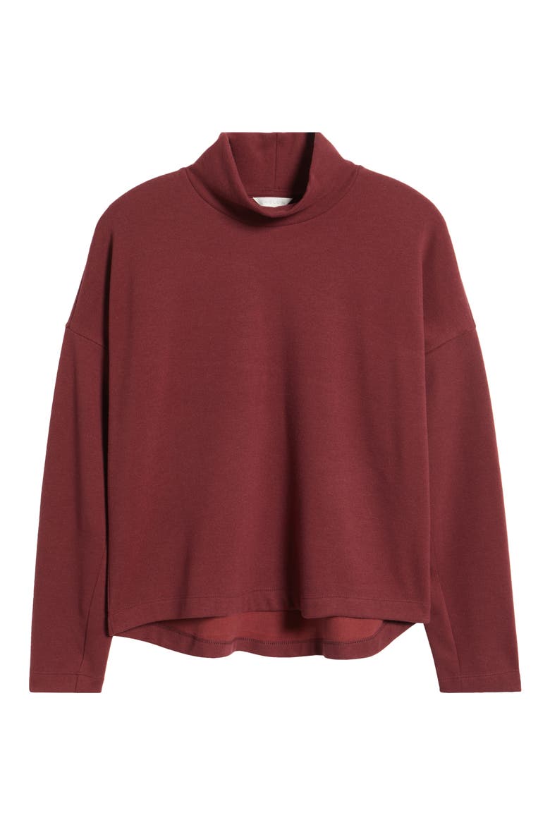 Drop Shoulder Turtleneck Sweatshirt, Alternate, color, BURGUNDY TANNIN