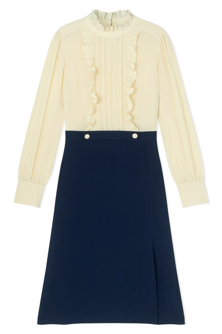 Tish Long Sleeve Crepe Dress, Alternate, color, BLUE/ CREAM