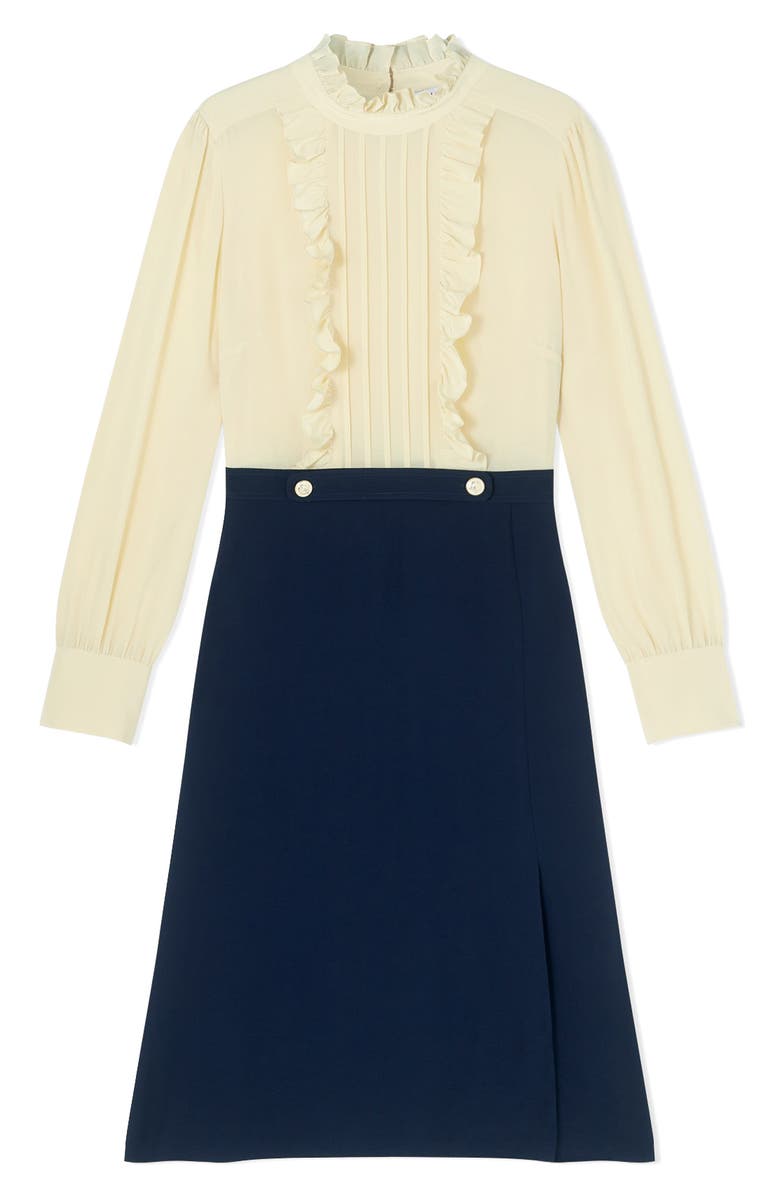 LK Bennett Tish Long Sleeve Crepe Dress, Alternate, color, Blue/ Cream