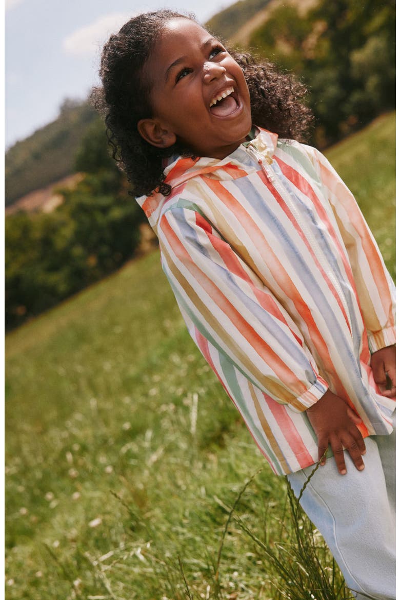 Kids' Rainbow Stripe Water Resistant Raincoat, Alternate, color, PINK