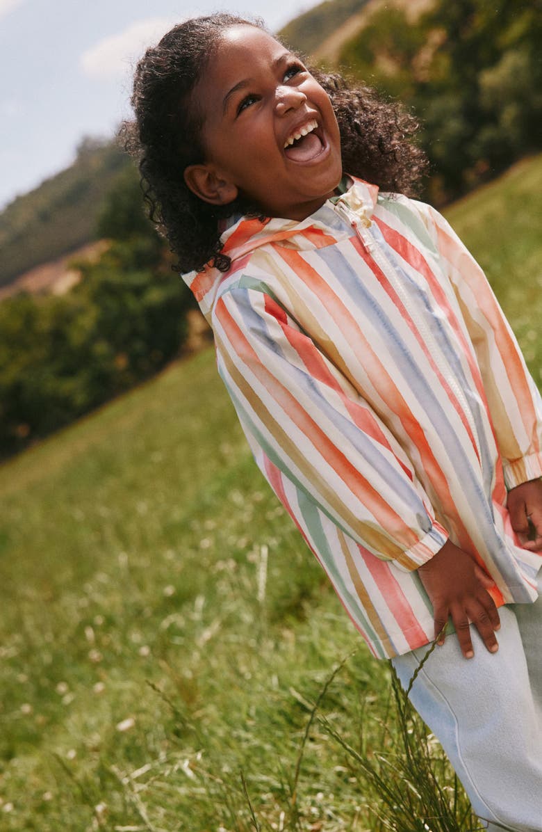 NEXT Kids' Rainbow Stripe Water Resistant Raincoat, Alternate, color, Pink