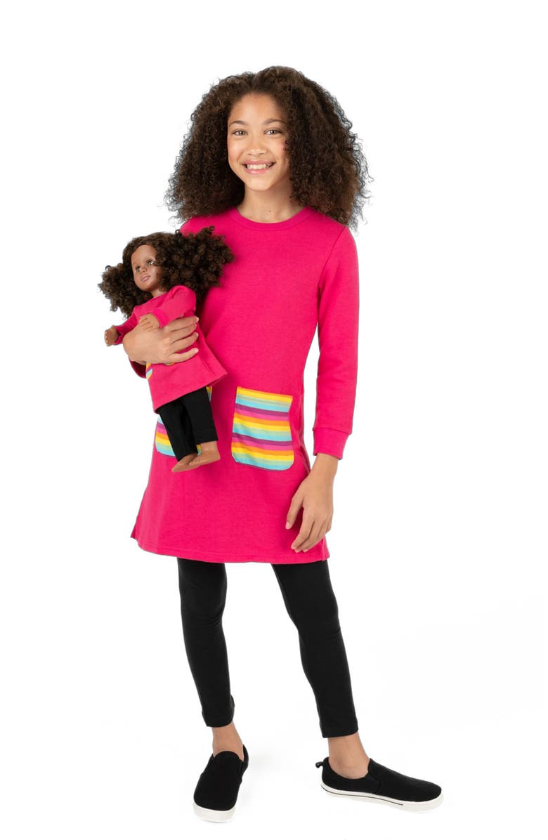 Leveret Girls Sweatshirt Dress with Matching Doll Dress, Alternate, color, Pink