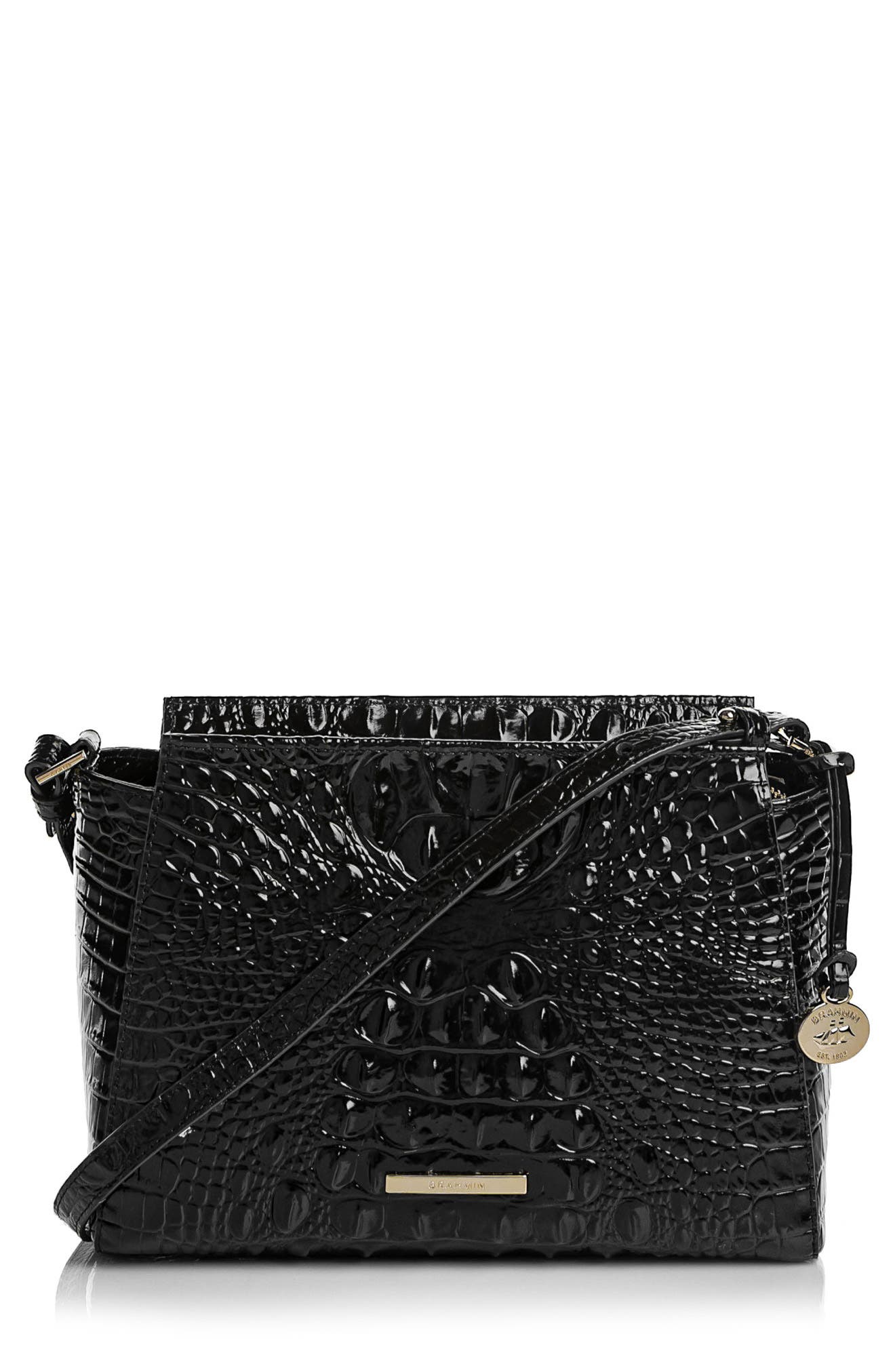 Brahmin Hillary Croc Embossed Leather Crossbody Bag, Main, color, Black