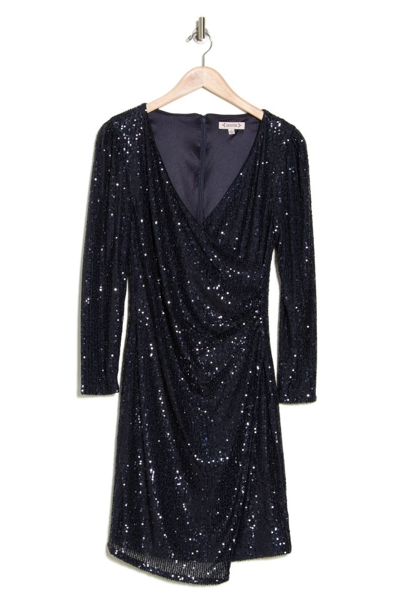 Nanette Lepore Sequin Long Sleeve Faux Wrap Dress, Alternate, color,