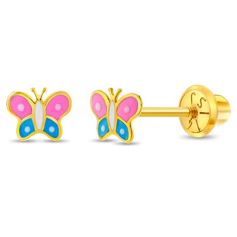 14k Two Tone Colorful Butterfly Earrings