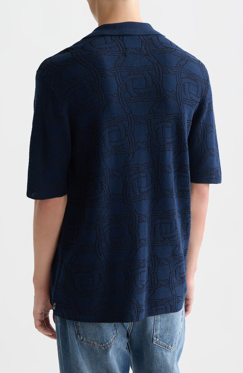 Scotch
Soda Tone-on-Tone Jacquard Short Sleeve Button-Up Knit Shirt, Alternate, color,