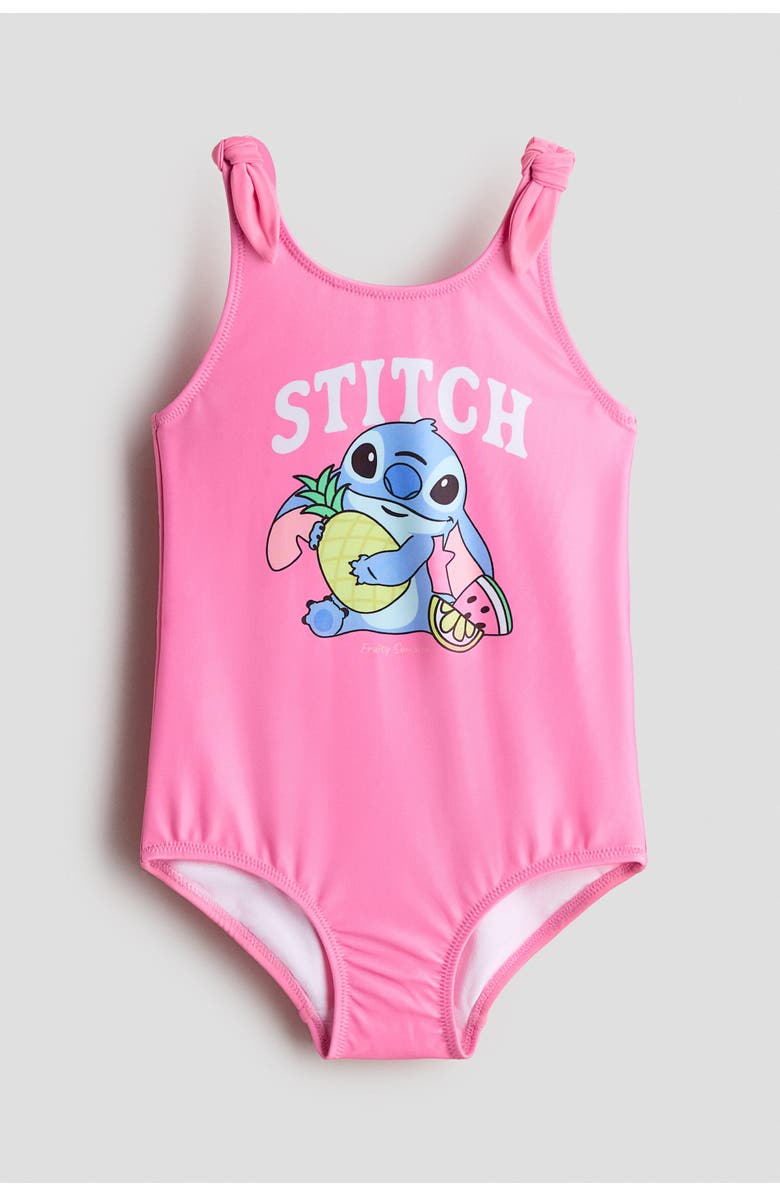 H&M Printed Knot-detail Swimsuit, Main, color, Pink/Lilo & Stitch