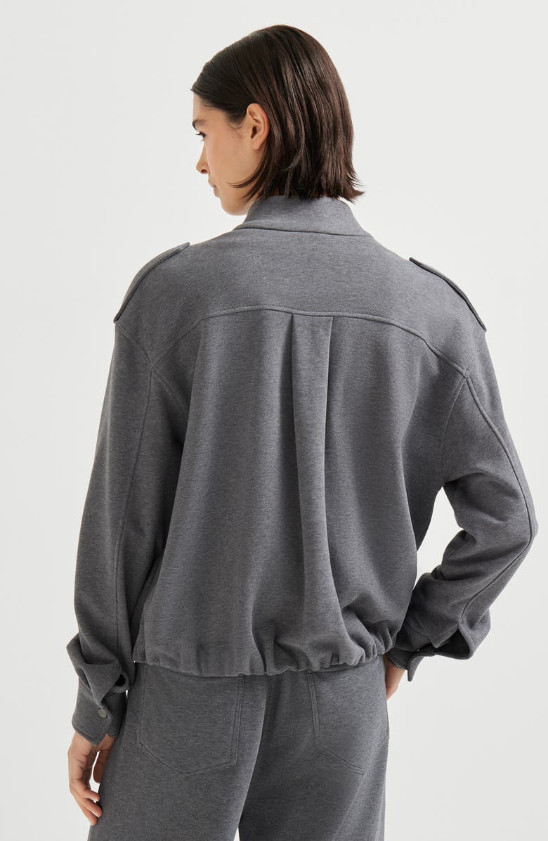 Brunello Cucinelli Smooth French terry cardigan-style top, Alternate, color, Lead