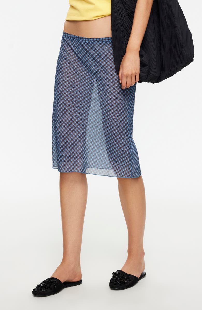 LIONESS Shoreline Sheer Check Skirt, Alternate, color, Smoke Check