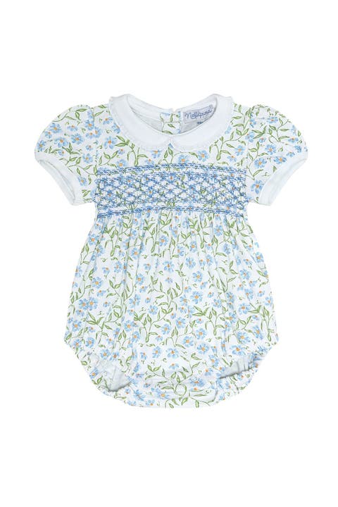 Blue Vines Print Smocked Bubble - Baby