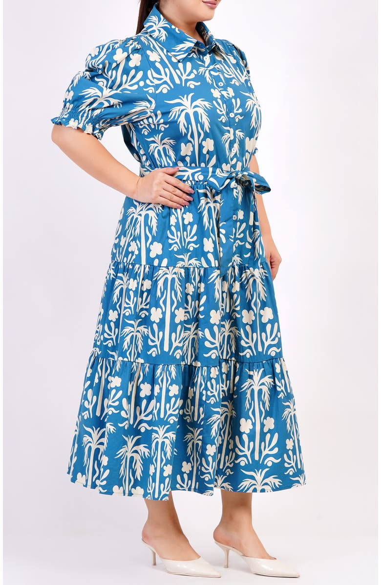 Leota Octavia Puff Sleeve Shirt Dress, Alternate, color, Teal With White Pattern