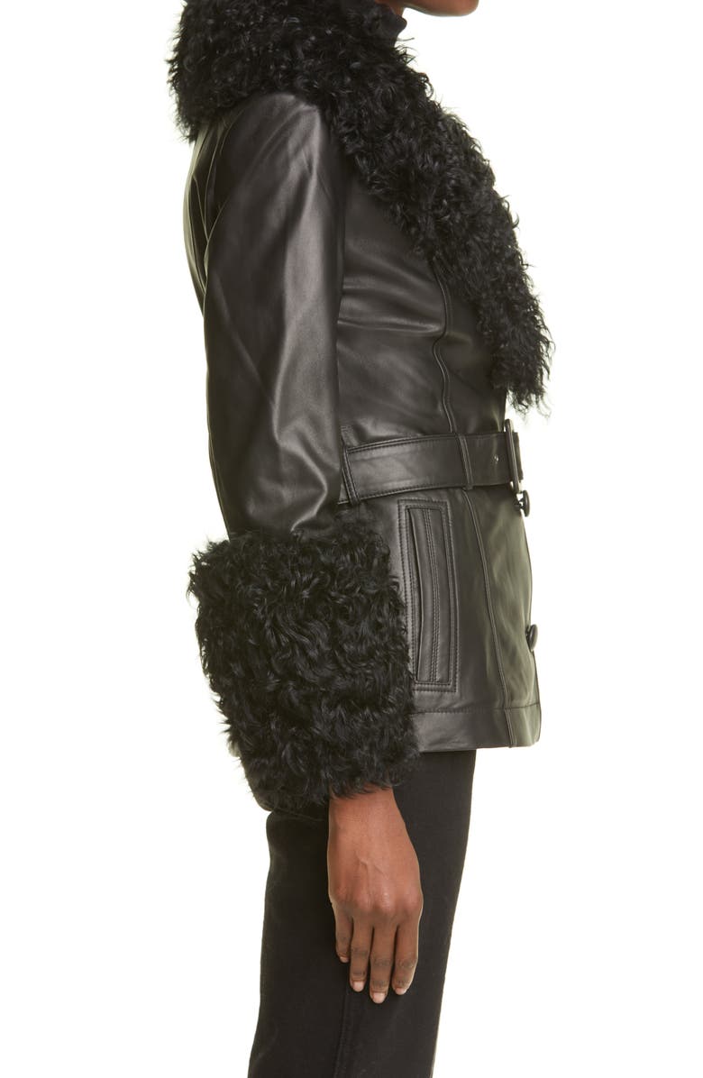 Saks Potts Genuine Shearling Trim Short Leather Jacket, Alternate, color,