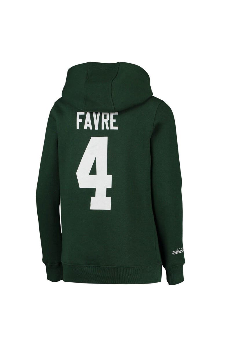 Mitchell & Ness Youth Mitchell & Ness Brett Favre Green Green Bay Packers Retired Player Name & Number Pullover Hoodie, Alternate, color, Green