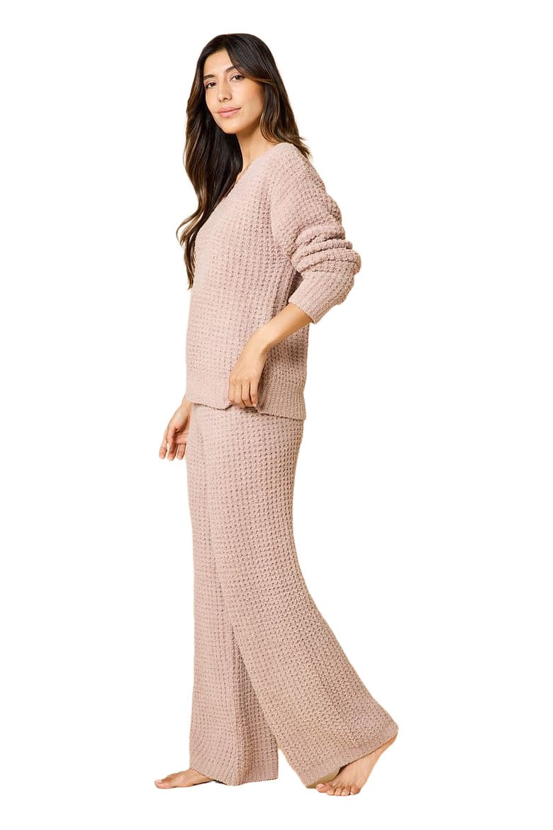 Waffle Marshmallow V-Neck Lounge Set, Alternate, color, Coco