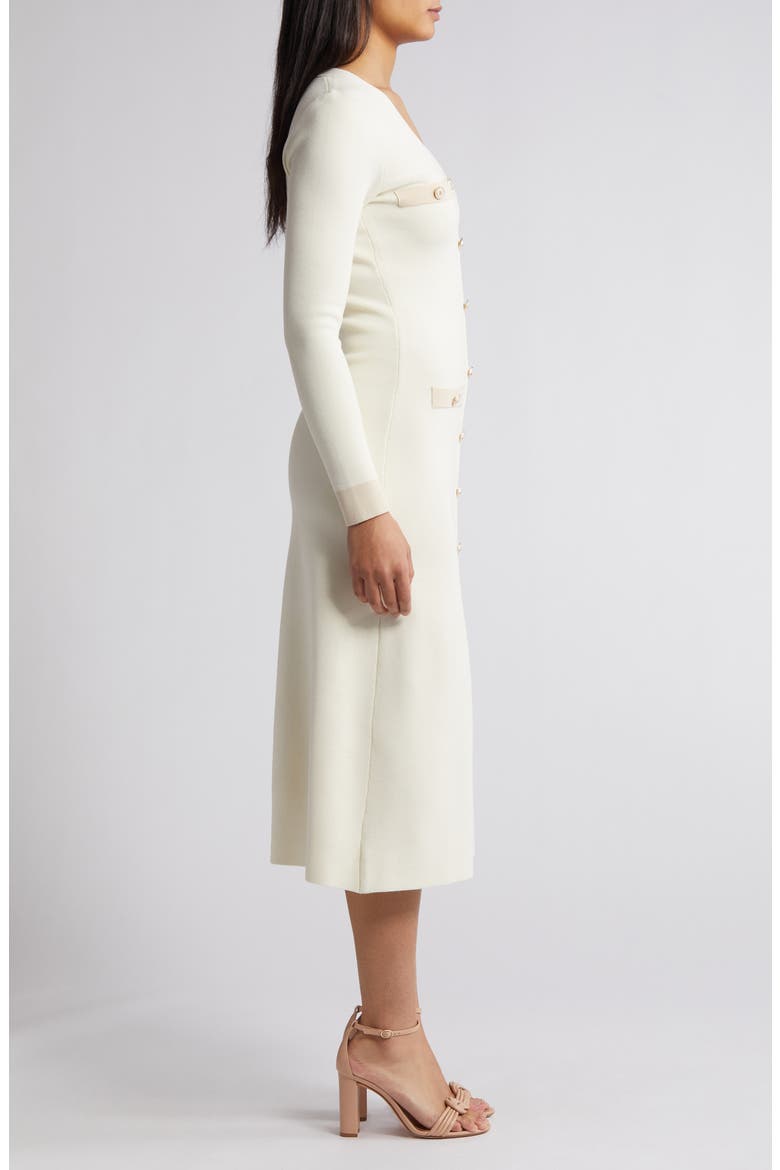 Button Detail Long Sleeve Midi Sweater Dress, Alternate, color, IVORY