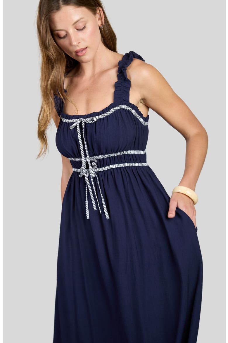 Bow Empire Waist Sundress, Alternate, color, NAVY