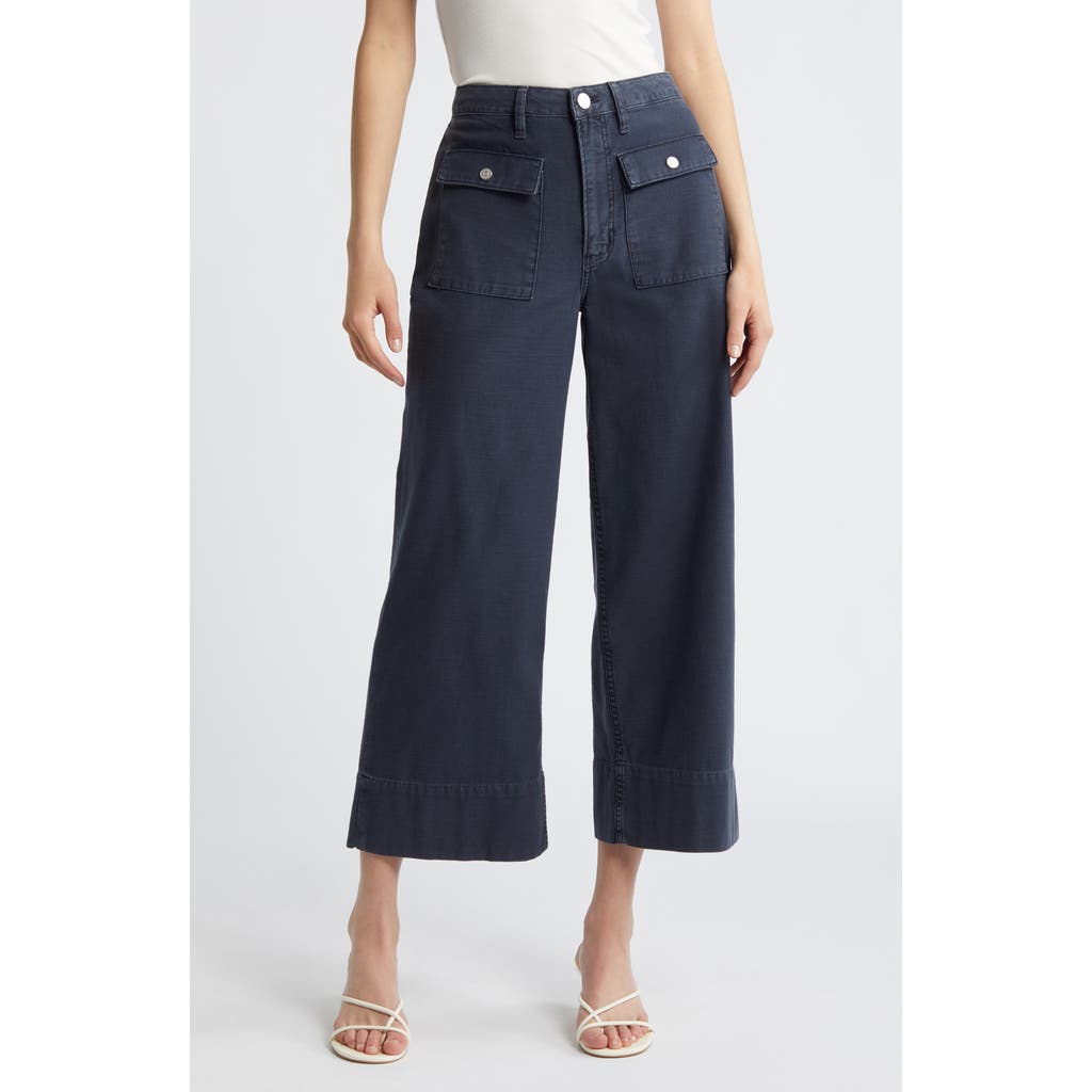 Frame The 70s Cropped Hose Mit Geradem Bein Aus Baumwolle In Washed Navy