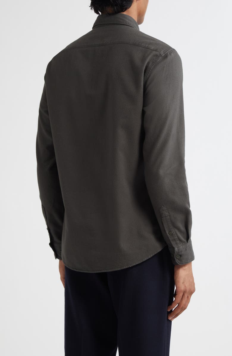 Sunspel Brushed Cotton Flannel Button-Down Shirt, Alternate, color, Dark Green