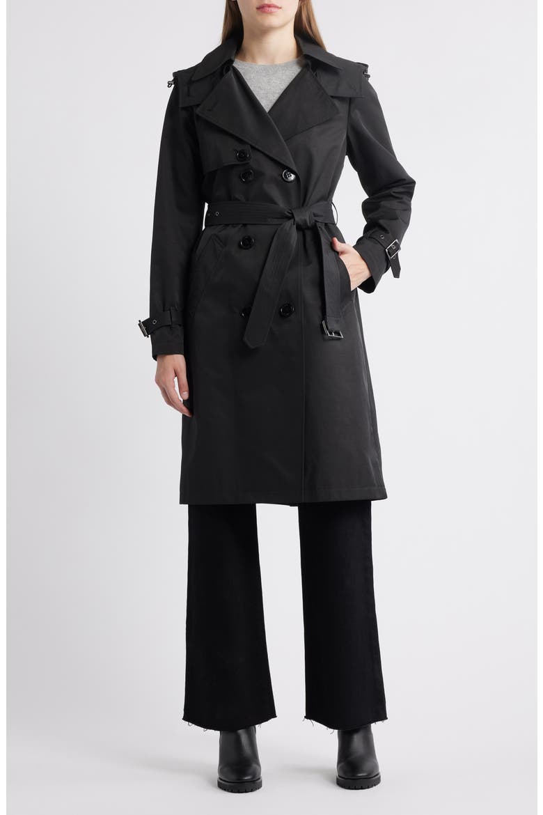 Water Resistant Hooded Trench Coat, Main, color, BLACK