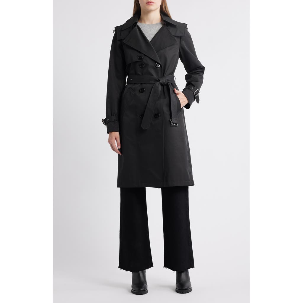 Michael Kors Water Resistant Hooded Trench Coat In Black