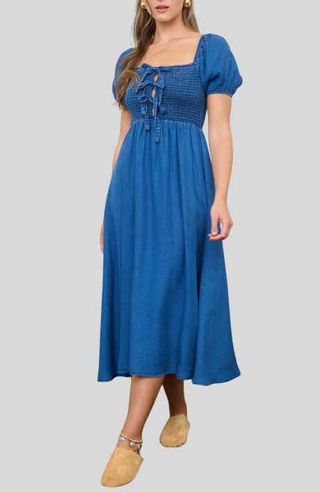 Blu Pepper Puff Sleeve Denim Dress