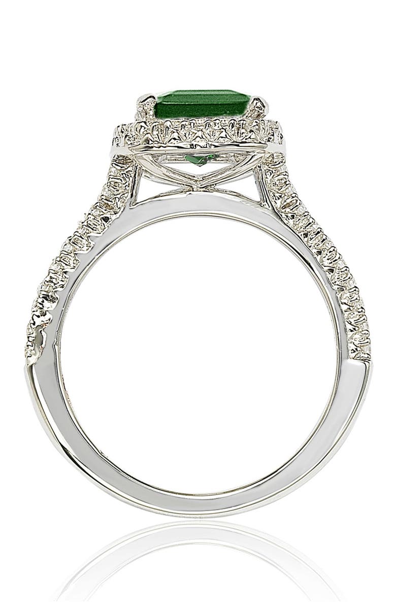 SUZY LEVIAN Sterling Silver Emerald Cut Green CZ Halo Ring, Alternate, color, Green