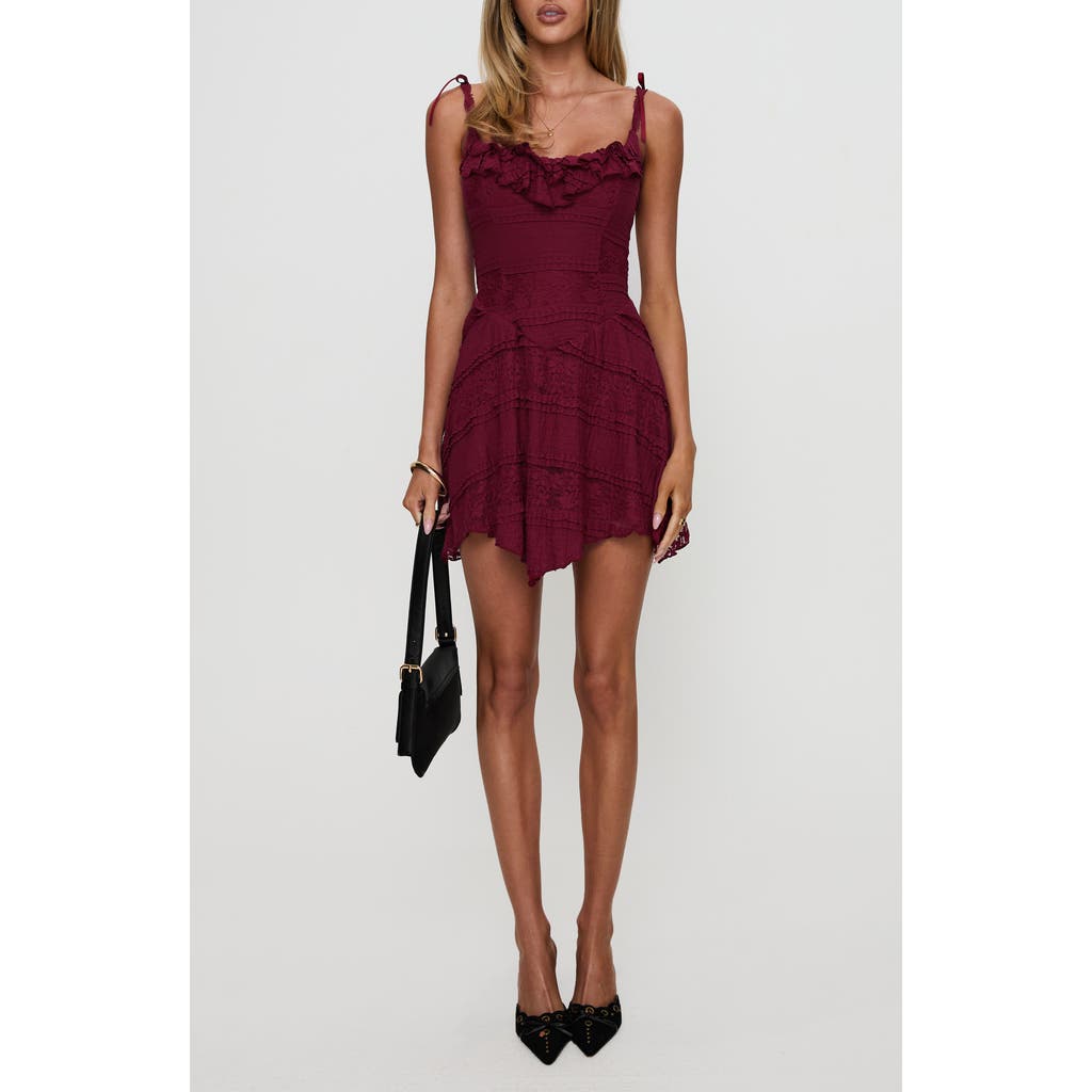 Princess Polly Dwyer Tie Strap Lace Minidress In Burgundy