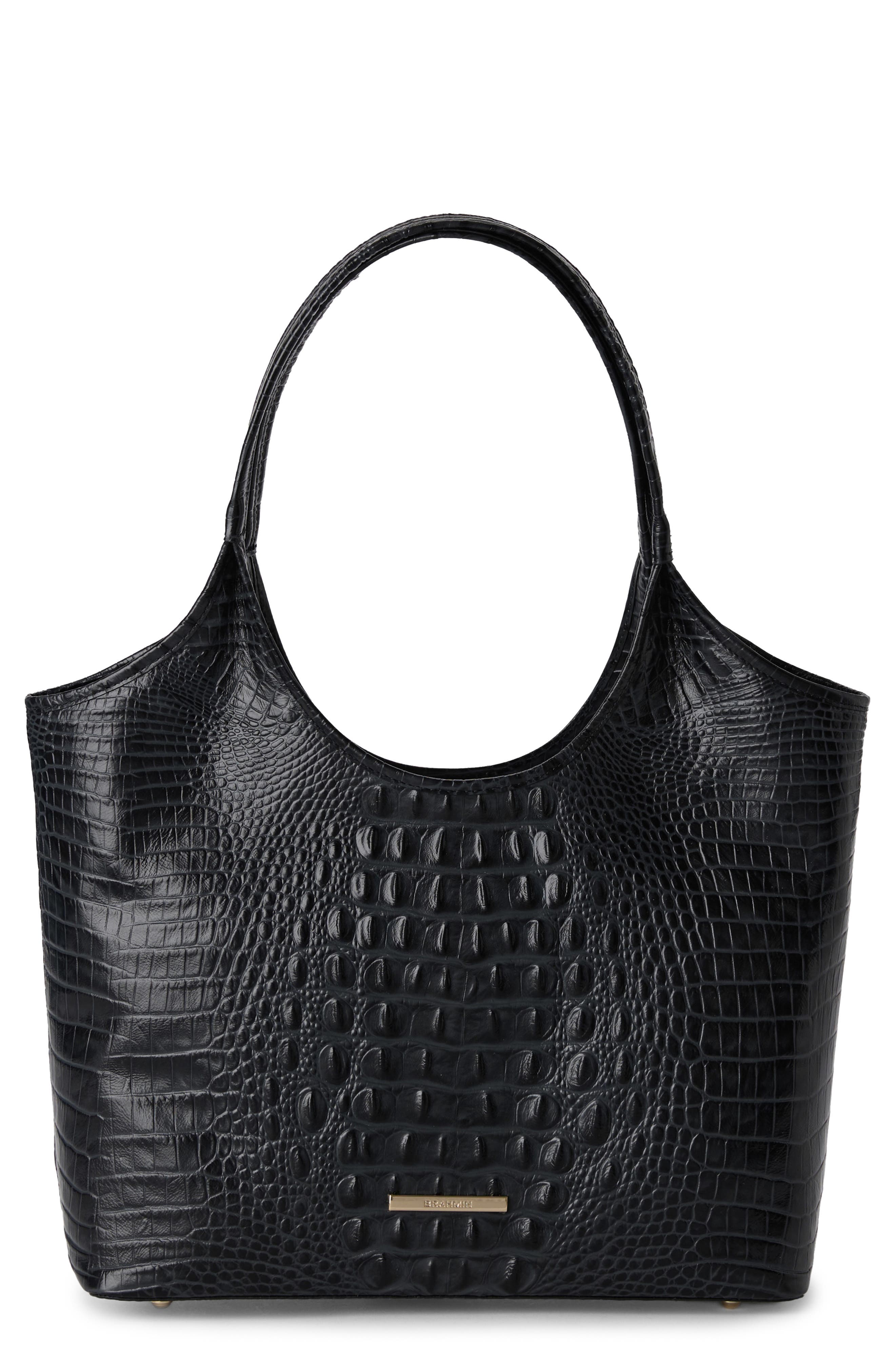 Brahmin Melora Croc Embossed Leather Tote, Main, color, Black Alden Road