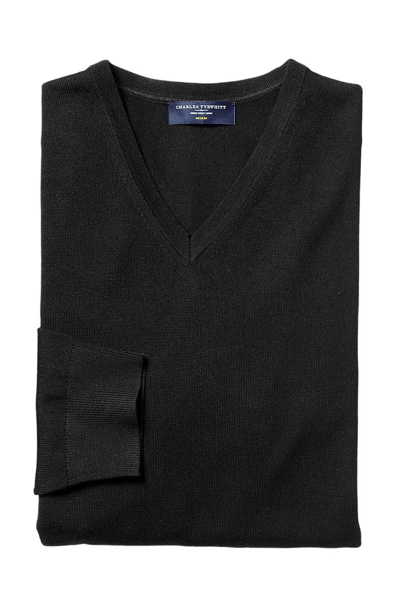 Charles Tyrwhitt Pure Merino V Neck Sweater, Alternate, color, Black