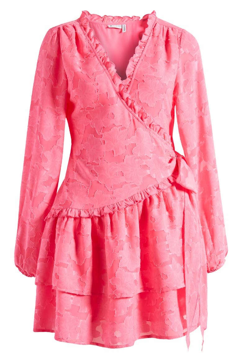Long Sleeve Jacquard Wrap Dress, Alternate, color, PINK