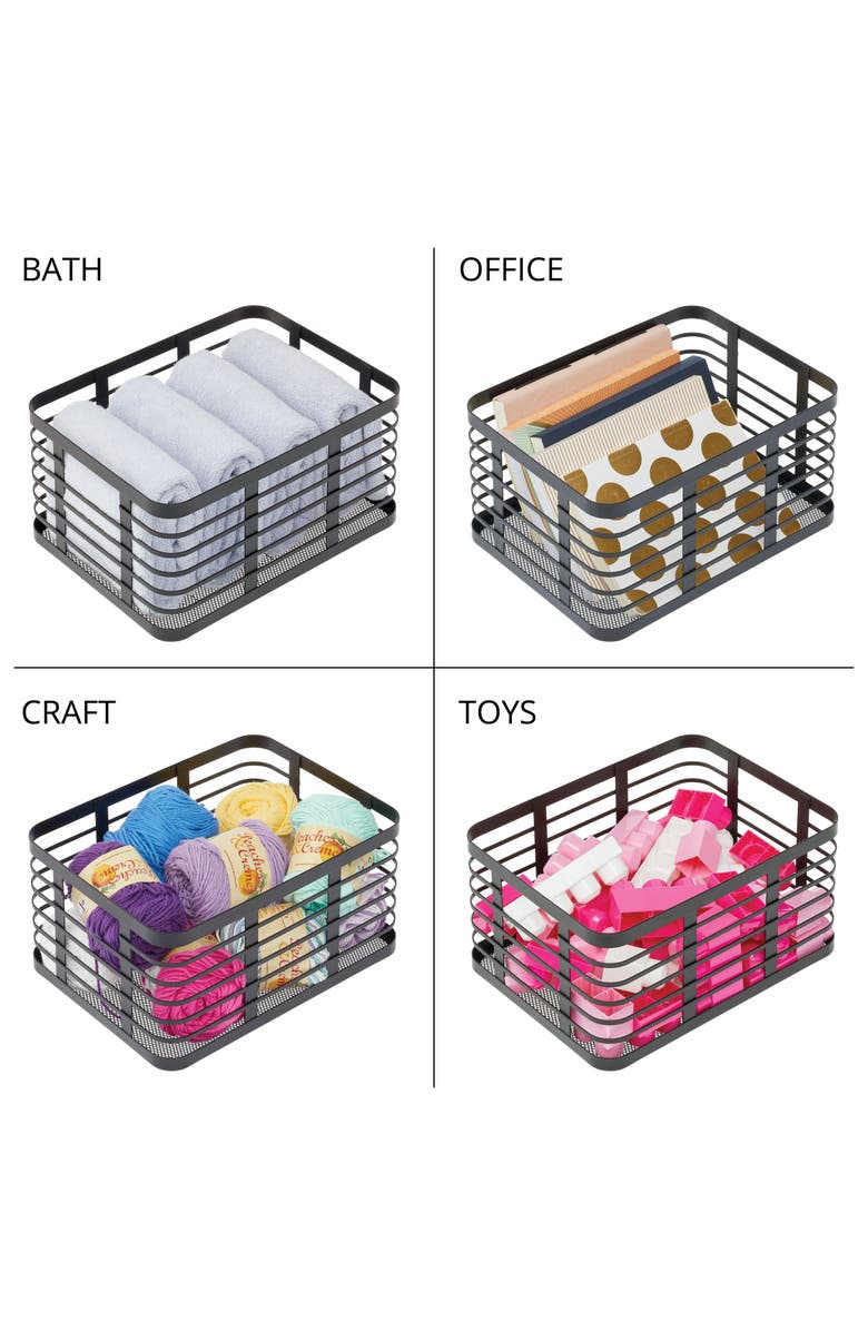 mDesign Metal Pantry Basket with Handles - Set of 2 - Matte Black, Alternate, color, Matte Black