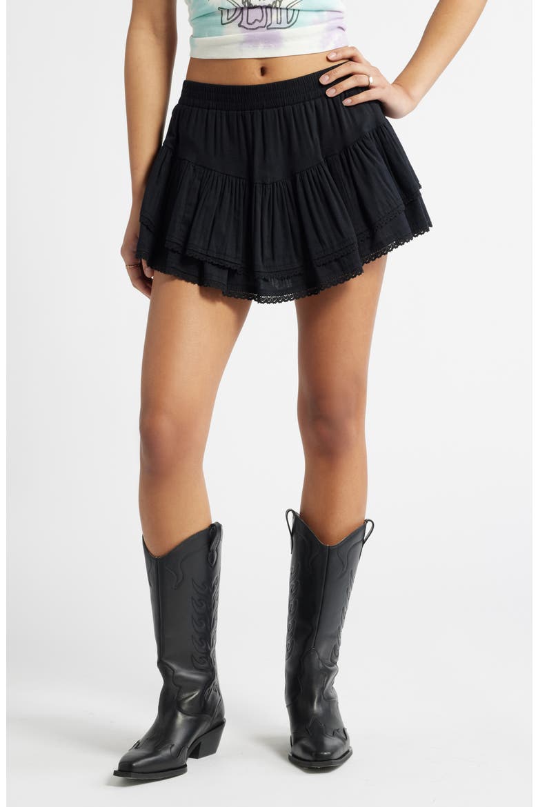 Lace Trim Ruffle Skort, Main, color, BLACK