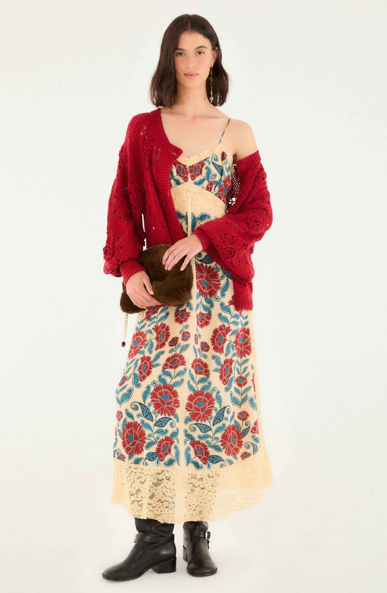 FARM Rio Floral Crochet Cardigan, Alternate, color, Red