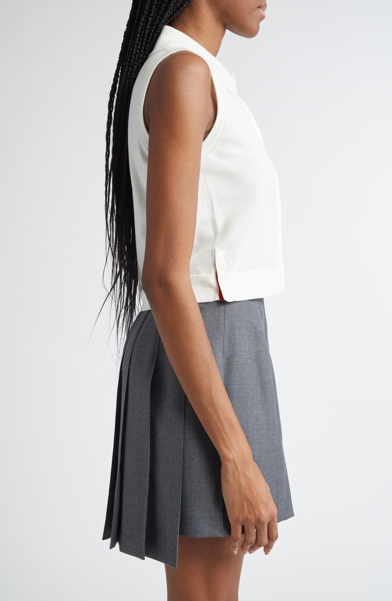 Thom Browne 4-Bar Crop Cotton Polo, Alternate, color, White