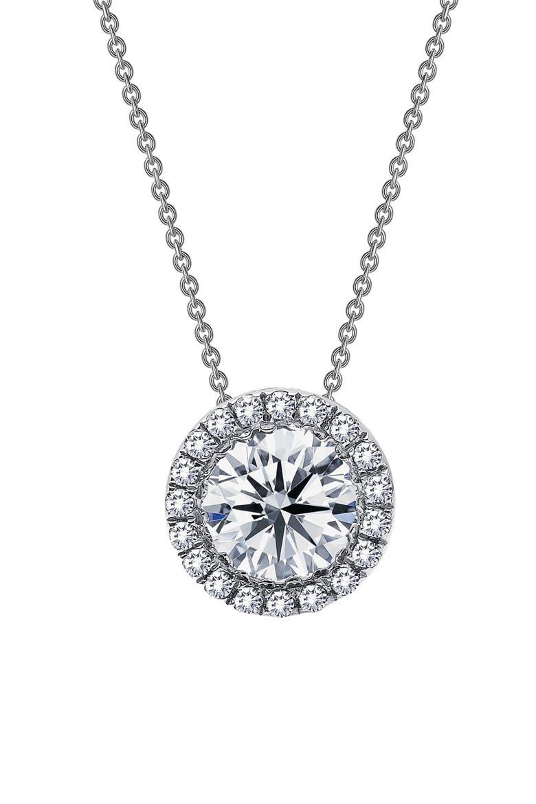Simulated Diamond Halo Pendant Necklace, Main, color, SILVER