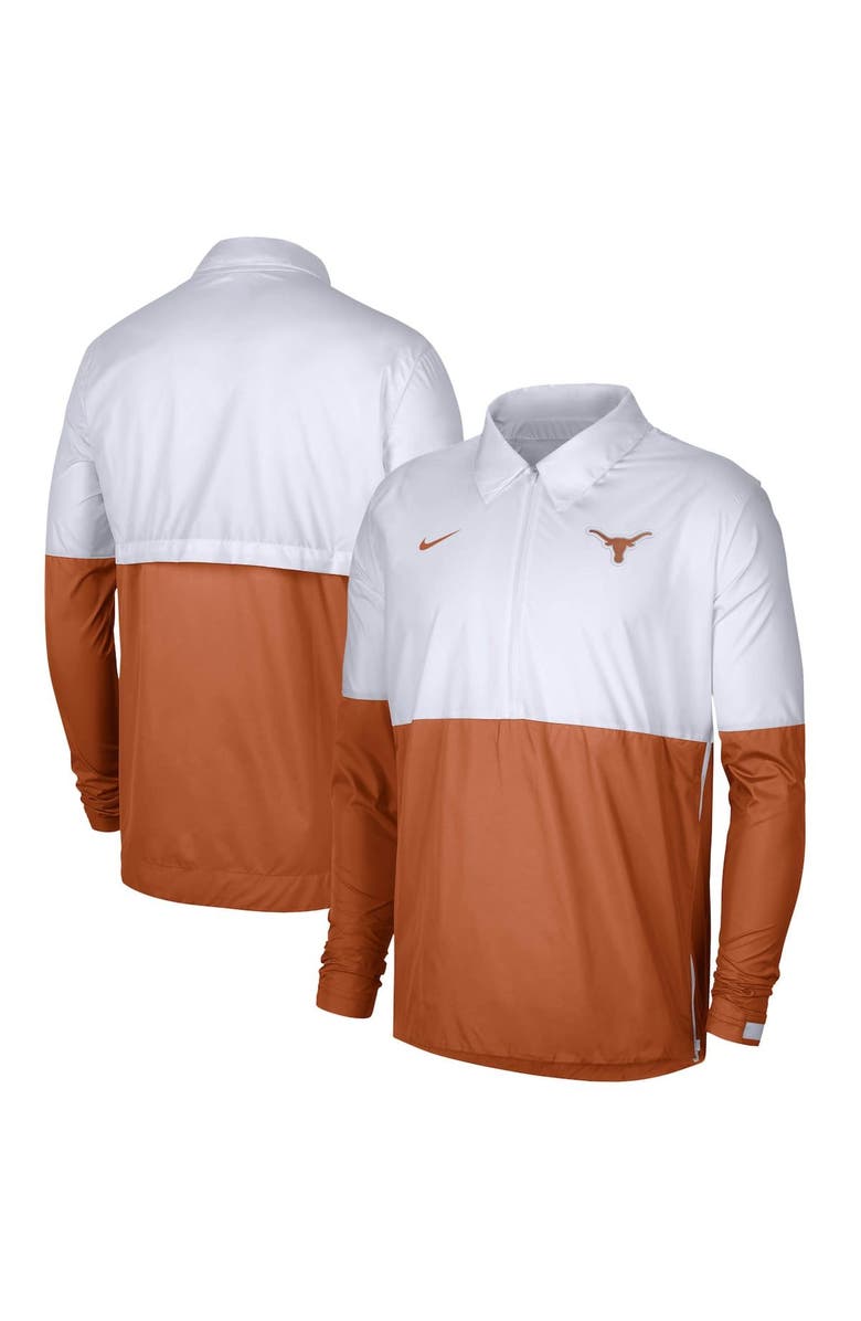Nike Men's Nike White/Burnt Orange Texas Longhorns Half-Zip Lightweight Coaches Jacket, Main, color,