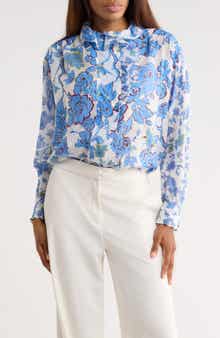 Diane von Furstenberg Sophia Floral Long Sleeve Cotton & Silk Button-Up Top