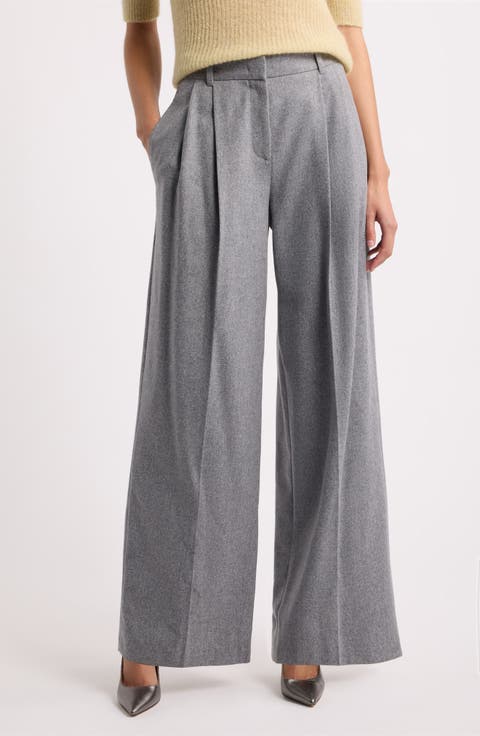 Tiana Pleated Wide Leg Wool Blend Career Pants