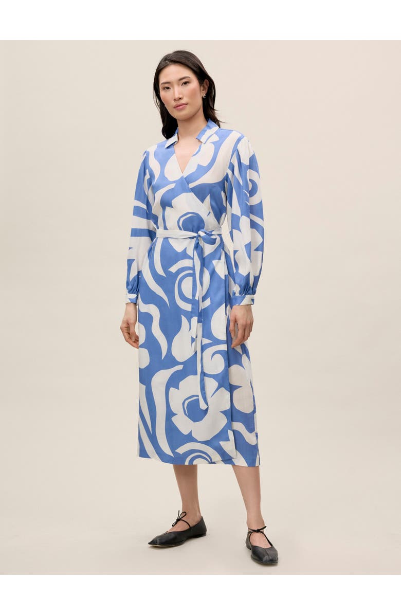 Rebecca Taylor Silhouette Fleur Long Sleeve Whisper Dress, Main, color, Fleur French Blue Combo