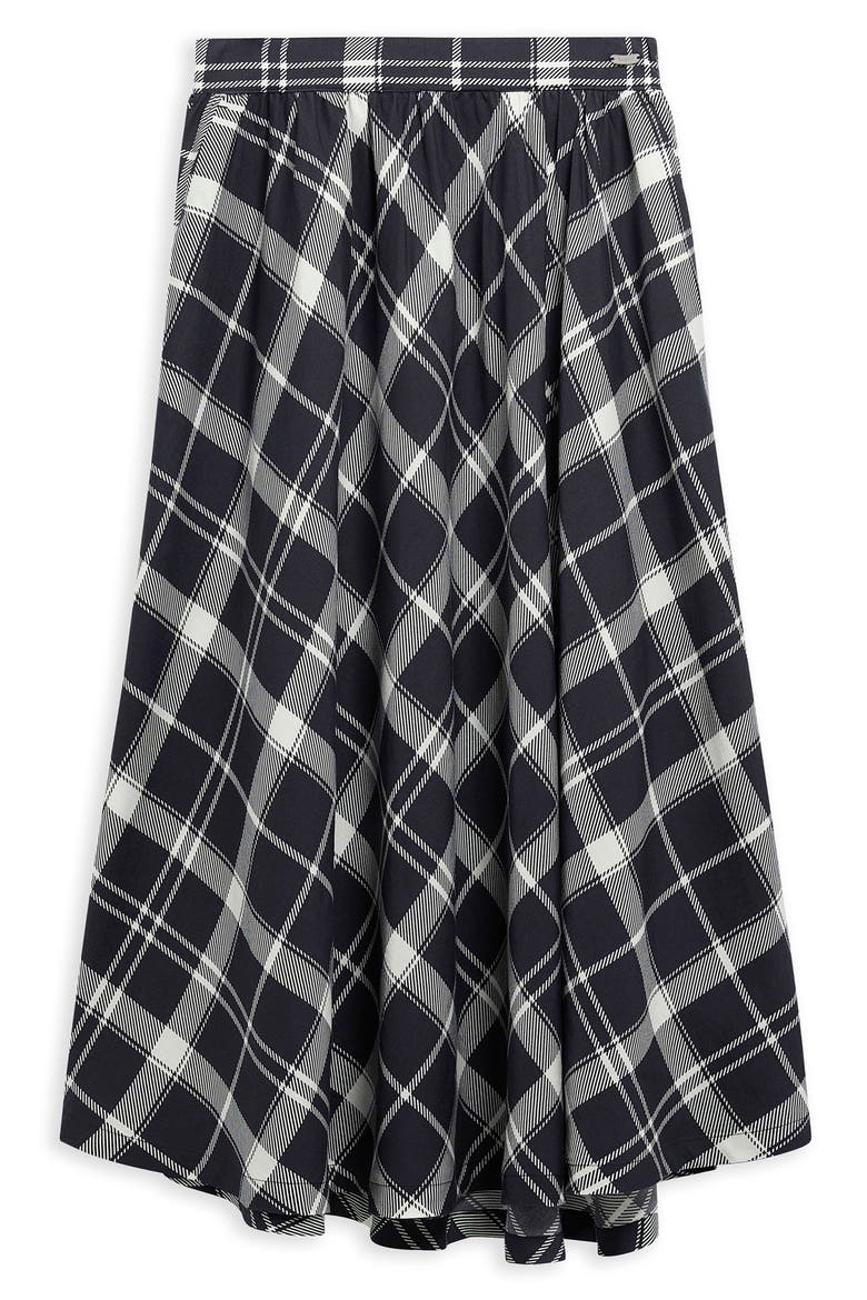 Baiton Tartan Print Midi Skirt, Alternate, color, DARK NAVY/ WHITE CHECK