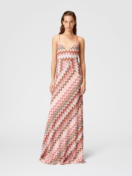 Shop Missoni Long Patchwork Dress With Zig Zag Pattern And Crossed Straps In Multicoloured