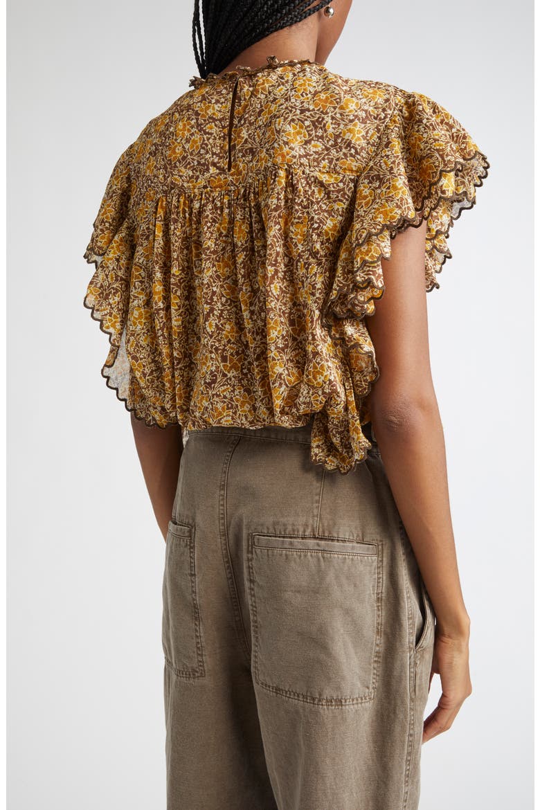 Daliyane Floral Ruffle Detail Cotton Top, Alternate, color, KHAKI
