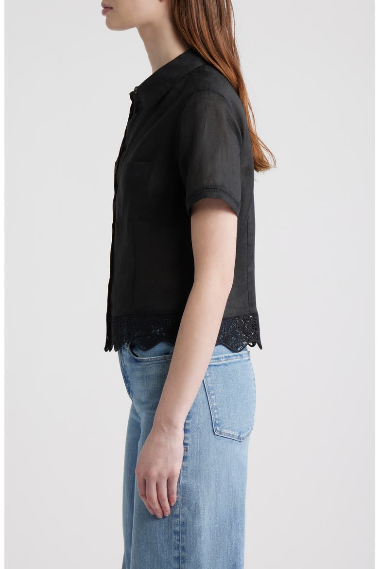 The Embroidered Seaside Ramie Button-Up Top, Alternate, color, BLACK