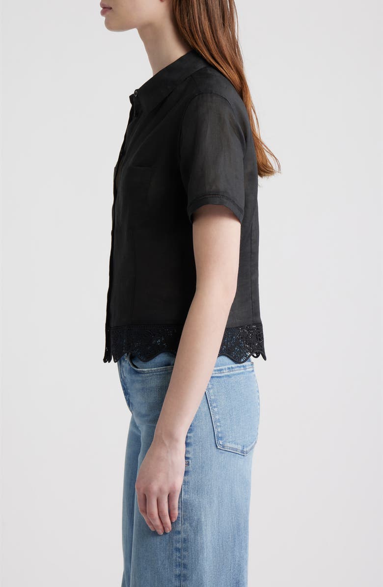 FRAME The Embroidered Seaside Ramie Button-Up Top, Alternate, color, Black