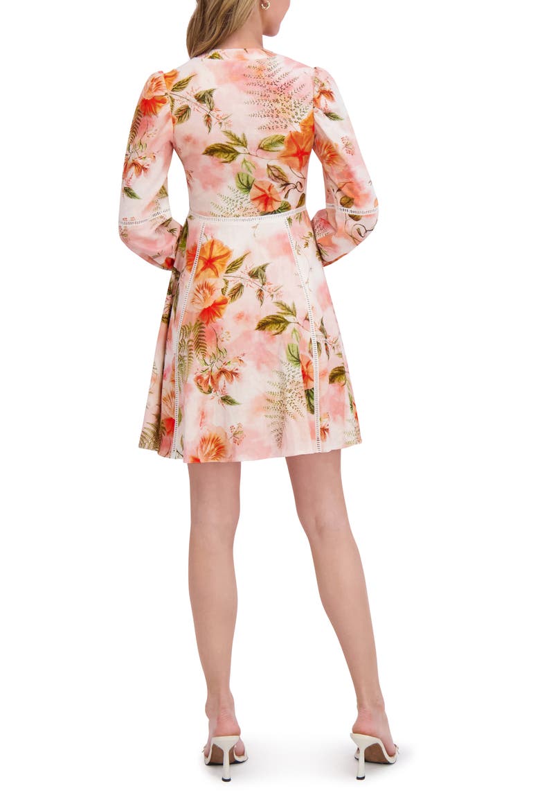 Floral Embroidered Long Sleeve Linen Button-Up Minidress, Alternate, color, ROSE GAUZE