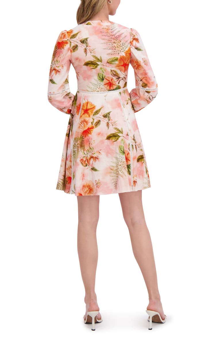 Ted Baker Floral Embroidered Long Sleeve Linen Button-Up Minidress, Alternate, color, Rose Gauze