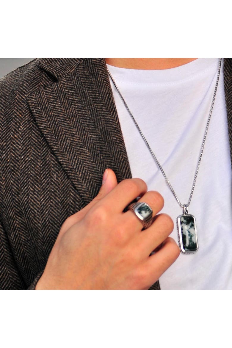 Tree Agate Sterling Silver Men Tag Necklace, Alternate, color, Silver