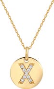 SUZY LEVIAN Yellow Sterling Silver White Cubic Zirconia Initial Disc Pendant Necklace