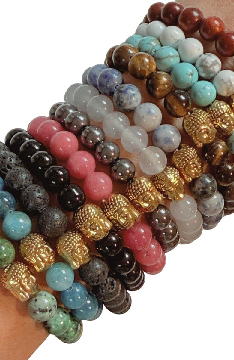 Humanist Beauty Buddha Crystal Beaded Bracelet, Alternate, color, Hematite